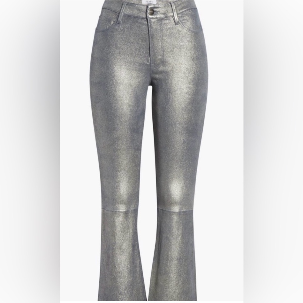 Frame Le Crop Mini Boot Leather Shimmering Silver Jeans